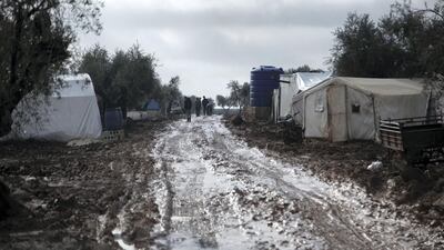 Location: Al-Karama camp in Atama. The aftermath of heavy rainfall on north Syria, residents lost their furniture, clothes and bedding as well as the tents waiting outside in open lands until the civil defense and NGs arrive to rescue them.