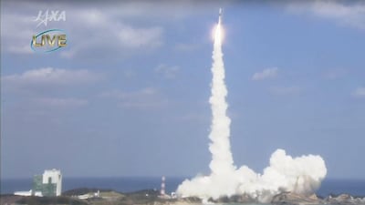 Still from the livestream of the KhalifaSat Launch, at Tanegashima Space Centre, Japan.