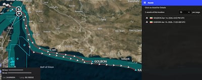 Multiple Iranian-flagged containerships appear to be transiting the Strait of Hormuz Iranian territorial waters. Photo: LSEG workspace