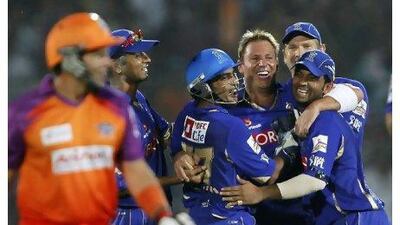 Rajasthan Royals' Shane Warne, third from right, took three wickets for 16 runs yesterday.