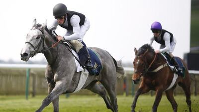 William Buick riding Lumiere in a gallop before racing at Newmarket racecourse on April 14, 2016 in Newmarket, England. (Photo by Alan Crowhurst/Getty Images)