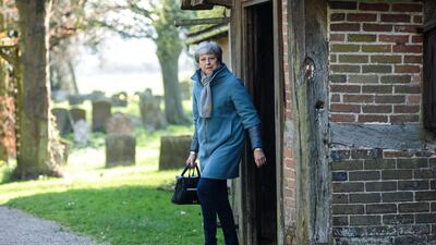 Exit door? Mrs May leaves church on Sunday as her future as premier was under scrutiny. Getty