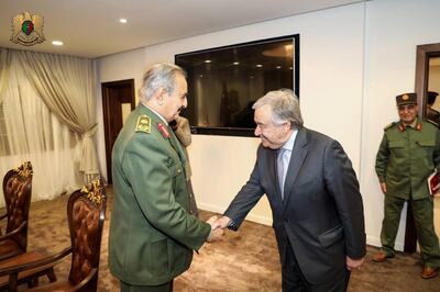 UN Secretary General Antonio Guterres met Field Marshal Haftar in Benghazi. EPA