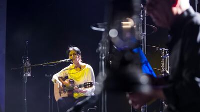 Souad Massi performs at the Hay Festival Etihad Garden Stage, Manarat Saadiyat in Abu Dhabi. All photos by Leslie Pableo for The National
