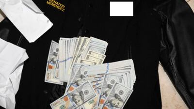 A jacket bearing Bob Menendez's name that was purportedly found with cash in envelopes as federal agents investigated an alleged bribery scheme. US Attorney's Office / AP