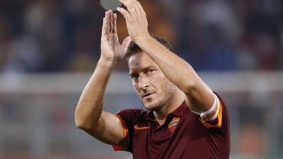 AS Roma's Francesco Totti claps at the end of their 5-1 Champions League victory over CSKA Moscow on Wednesday night at the Olympic Stadium in Rome. Alessandro Bianchi / Reuters / September 17, 2014