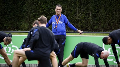 Netherlands manager Louis van Gaal oversees training. EPA