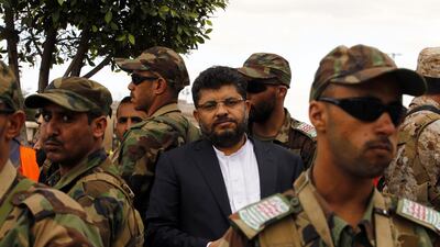 Houthi militiamen surround senior Houthi leader Mohammed Ali al-Houthi (C) in Sanaa, Yemen, 04 May 2018. EPA