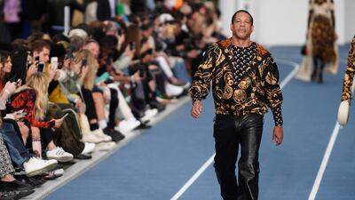 French actor and musician JoeyStarr presents a creation by Marine Serre. AFP