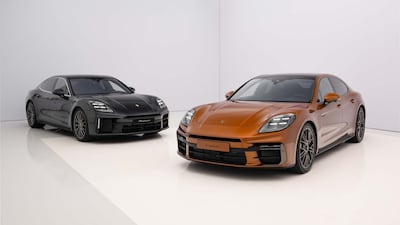 The 2024 Porsche Panamera, left, and Turbo E-Hybrid are priced from Dh408,000 and Dh749,000 respectively. Photo: Porsche