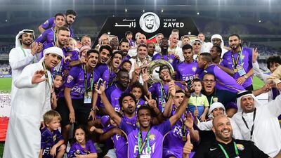 Al Ain players, staff and their families celebrate winning the 2017/18 Arabian Gulf League title. Courtesy Al Ain FC