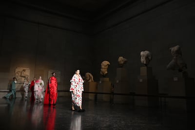 Models walk the catwalk at the Erdem show. Getty Images