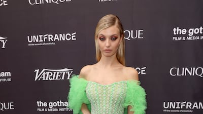Model Ann-Sophie Thieme wears a lime green Rami Kadi gown to attend the 2022 Welcome to Cannes party on May 19. Getty Images