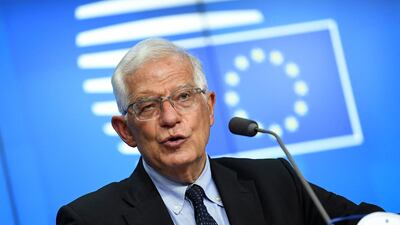 EU foreign policy chief Josep Borrell speaks after a meeting of foreign ministers in Brussels on Monday. AFP