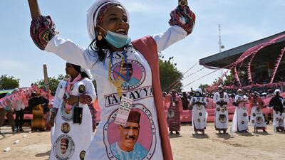 Nigerien Party for Democracy and Socialism (PDNS) supporters react during a campaign rally of the PDNS presidential candidate Mohamed Bazoum in Diffa, ahead of Niger's December 27 presidential and legislative elections. AFP