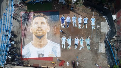 Yadil Iqbal outside his restaurant in Kondungallur town, Kerala, India where he has paid homage to Lionel Messi and fellow Argentina greats. Photo: Yadil Iqbal