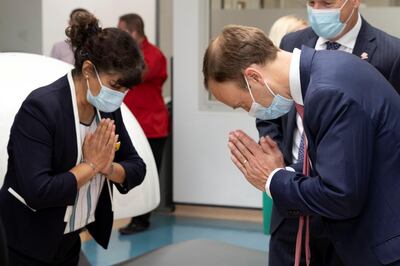 Matt Hancock meets NHS staff at Chelsea and Westminster hospital in London, June 17. Reuters