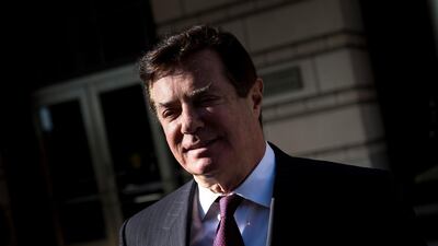 Mr Manafort, who was the president’s campaign manager for almost five months in 2016, was indicted in October. Brendan Smialowski / AFP