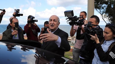 Former Algerian prime minister Abdelmadjid Tebboune leaves after filing his candidacy file for upcoming presidential elections at the Independent National Electoral Authority, in Algiers, Algeria. EPA