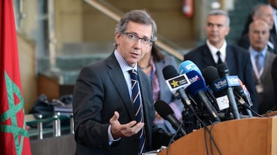 Bernardino Leon, special representative and head of the United Nations Support Mission in Libya, holds a press conference on April 15, 2015 in the Morrocan city of Skirate, ahead of a new round of peace talks on the Libyan conflict. Fadel Senna/AFP Photo