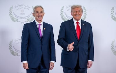 US President Donald Trump, right, will chair the Gaza Board of Peace while former British prime minister Tony Blair, left, will be a member. Getty Images