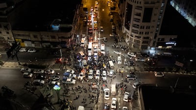 A junction in Gaza city as Palestinians celebrate