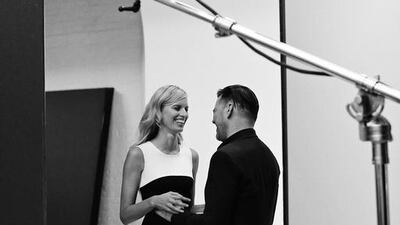 A handout photo showing a sneak peek of Karolina Kurkova & Roland Mouret ‘Behind the Scenes’ at a Photo shoot, getting geared to roll out the much anticipated Roland Mouret Collection for Banana Republic (Courtesy: Roland Mouret for Banana Republic)
