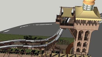 An illustration of the new and improved Jumeirah Sceirah waterslide at Wild Wadi Waterpark.