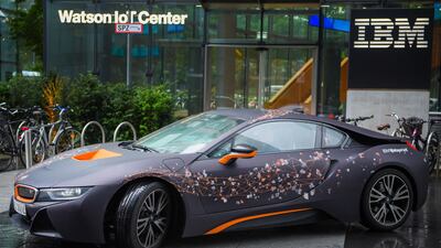 A BMW i8 plug-in hybrid. The German company seems to have a handle on the need for the car to be regarded as a tech device. Andreas Arnold/Bloomberg