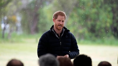 Prince Harry speaks to the assembled crowd at the Abel Tasman National Park. AP