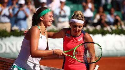 Jelena Ostapenko of Latvia, left, and her opponent Timea Bacsinszky of Switzerland are both celebrating their birthday on Thursday. Clive Brunskill / Getty Images