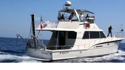 The French yacht Dignity Al Karama, which was boarded by Israeli naval forces yesterday as it was heading for the Gaza Strip in defiance of the Israeli naval blockade. Murielle Kasprzak / AFP Photo
