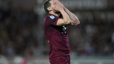 Torino's Andrea Belotti after missing a chance. AP