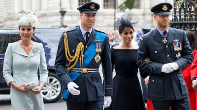 Prince William and Catherine, Duchess of Cambridge, and Prince Harry and Meghan, Duchess of Sussex, in July 2018. Getty Images