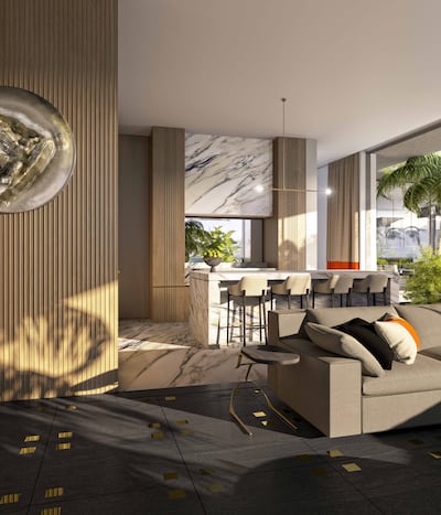 Marble, natural wood, neutral shades and pops of colour combine in the villa interiors. Photo: Kelly Hoppen