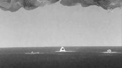 A SpaceX Dragon capsule splashes down in the Gulf of Mexico in May 2022. AP