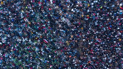 Iraq supporters gather in a designated fan zone to watch the Arabian Gulf Cup semi-final football match between Iraq and Qatar. AFP