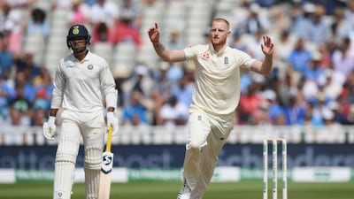England's Ben Stokes celebrates after taking the final wicket of India batsman Hardik Pandya. Getty Images