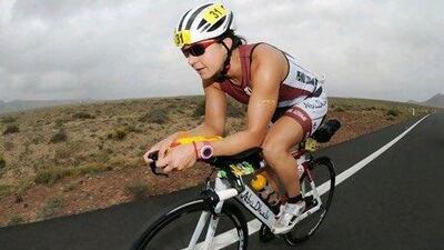 Rachel Joyce clinches her maiden Ironman victory in Lanzarote, Spain last month. Courtesy Abu Dhabi Tourism Authority