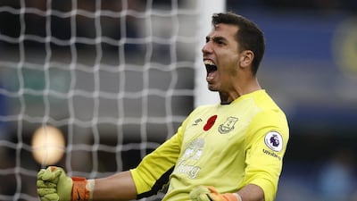 Everton’s Joel Robles celebrates their second goal. Phil Noble / Reuters