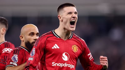 Benjamin Sesko of Manchester United celebrates scoring the winner against Everton. Getty Images