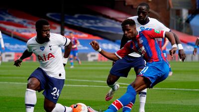 Wilfried Zaha attempts a shot on goal during the Premier League match between Crystal Palace and Tottenham Hotspur. AFP