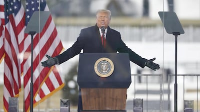 US President Donald J Trump delivers remarks to supporters gathered to protest Congress' upcoming certification of Joe Biden as the next president on the Ellipse in Washington, DC, USA. EPA