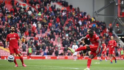 Liverpool's Sadio Mane scores their second goal. Reuters