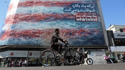 An anti-US billboard pictured in Tehran this week as Iran and the US continue negotiations which will now extend into next week. Photo: AFP