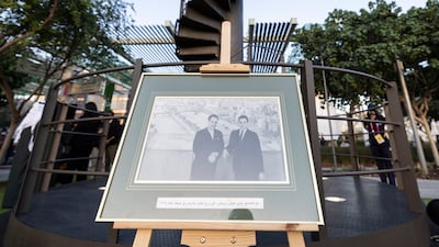Part of the Eiffel Tower's original staircase is on display at Expo 2020. The project is dedicated to renowned Emirati author Mohammed Al Gurg, who passed away in 2020. A picture of Al Gurg visiting the landmark in the 1960s is also on display. Photo: Anthony Fleyhan / Expo 2020 Dubai