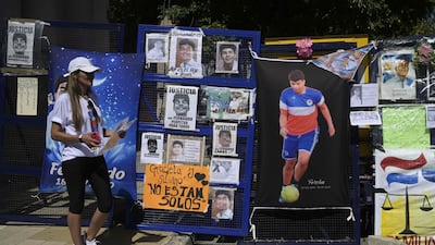 Support for Fernando Baez Sosa outside court after the sentencing hearing in Dolores, Buenos Aires. AFP