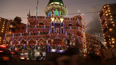 An illuminated mosque in Karachi, Pakistan. EPA