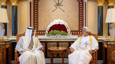 President Sheikh Mohamed bin Zayed meeting Sultan Haitham of Oman. UAE Presidential Court