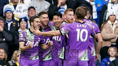 Tottenham Hotspur's Matt Doherty, second left, celebrates scoring with teammates. AP
